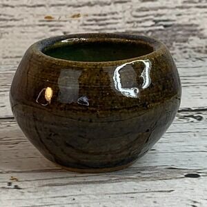 Handcrafted Pottery Vase Brown Green Glazed Small Signed‎ Studio Art